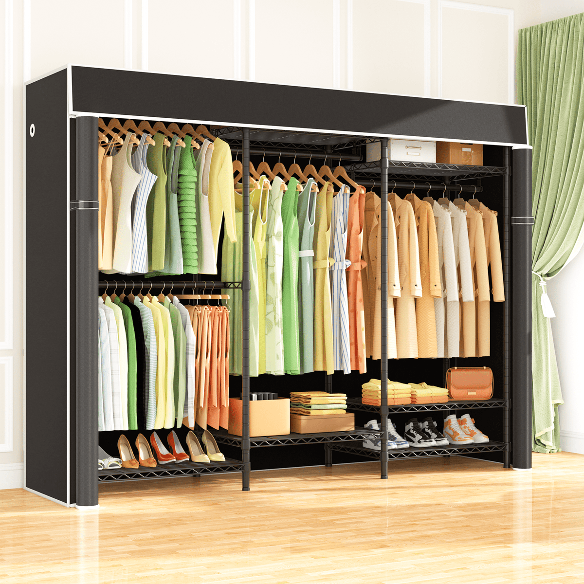 Ulif E13C Heavy Duty Closet Organizer System，Freestanding Clothing Racks for Hanging Clothes，Adjustable Garment Rack 63" W x 16" D x 77" H Hold 960