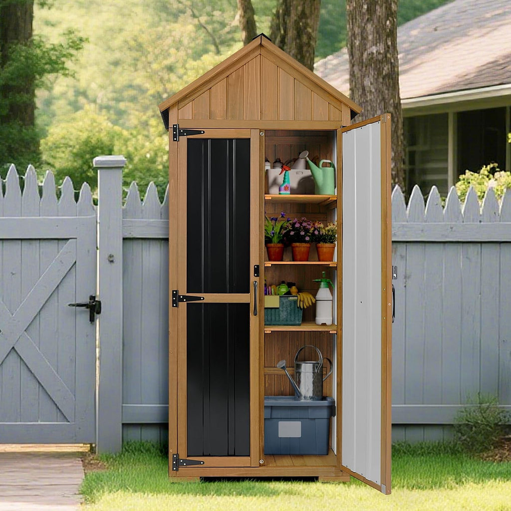 PETSCOSSET Outdoor Storage Cabinet Weatherproof Tall Cabinet with 3 Adjustable Shelves