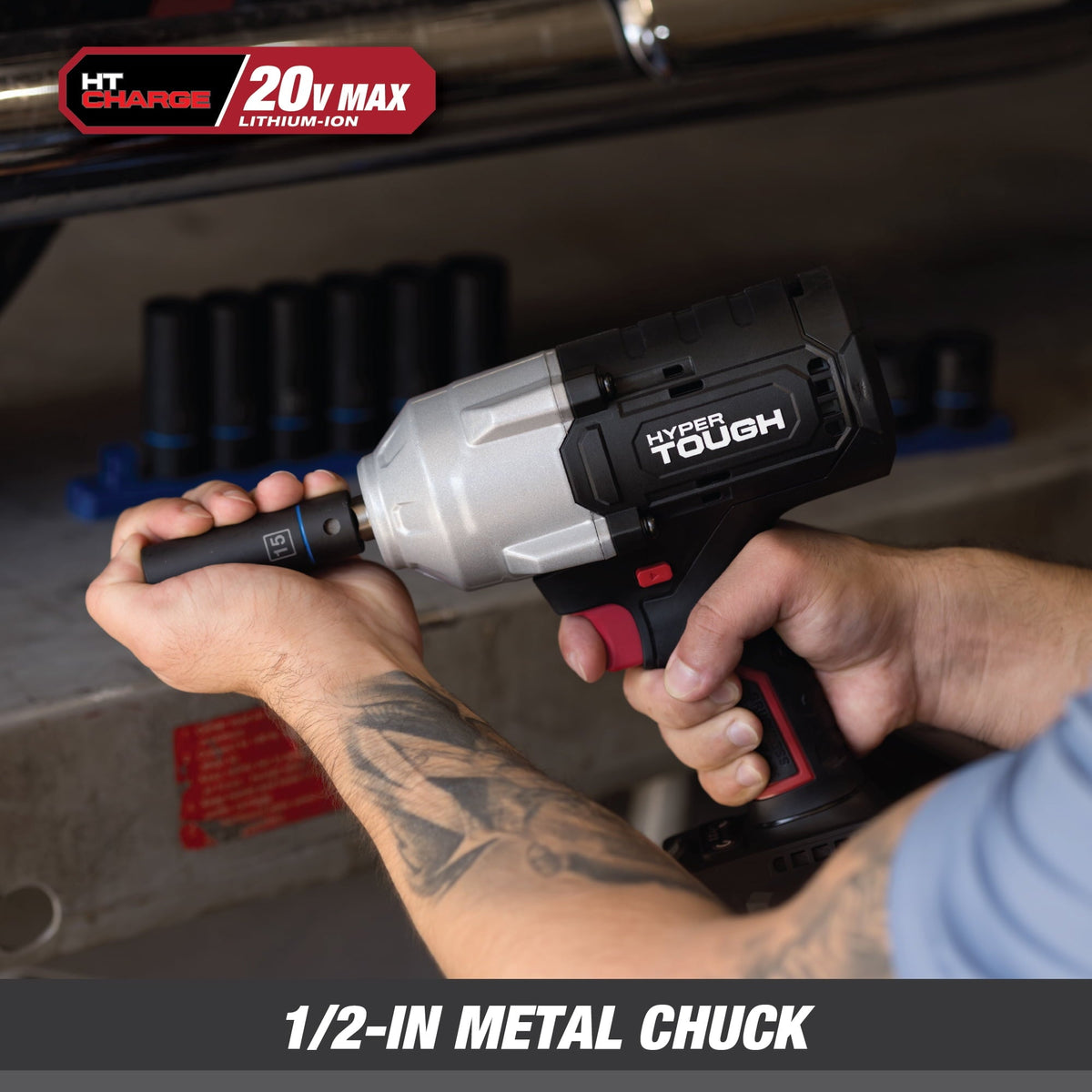 Hyper Tough 20V Max Brushless 1/2 in High-Torque Cordless Impact Wrench with 4 Ah Lithium-Ion Battery and Charger