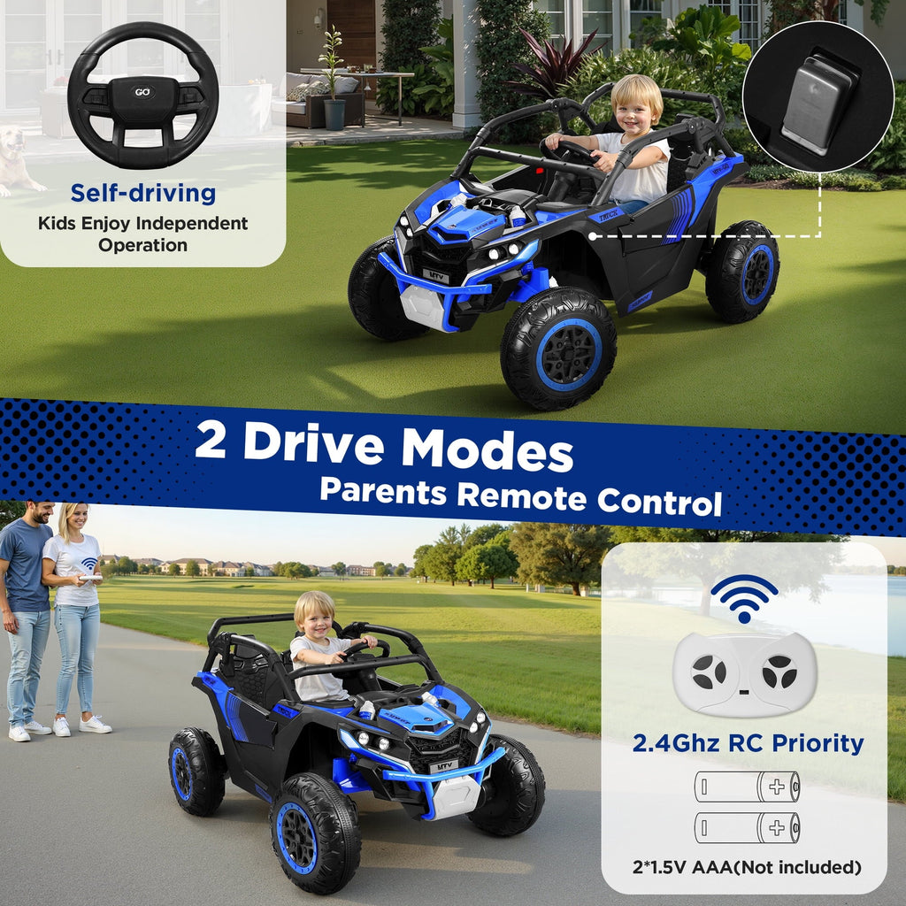 Wisairt 24V Ride on Toys 4WD Ride on Cars with Remote Control, 2 Seater Electric Car for Kids, Power Car Wheels, UTV w/ 4 Motors, Music, Lights, 3