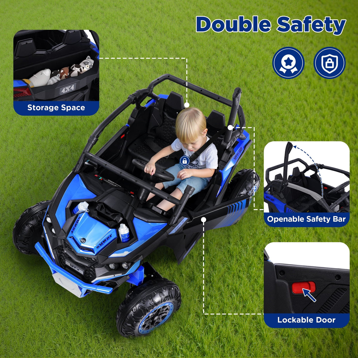Wisairt 24V Ride on Toys 4WD Ride on Cars with Remote Control, 2 Seater Electric Car for Kids, Power Car Wheels, UTV w/ 4 Motors, Music, Lights, 3