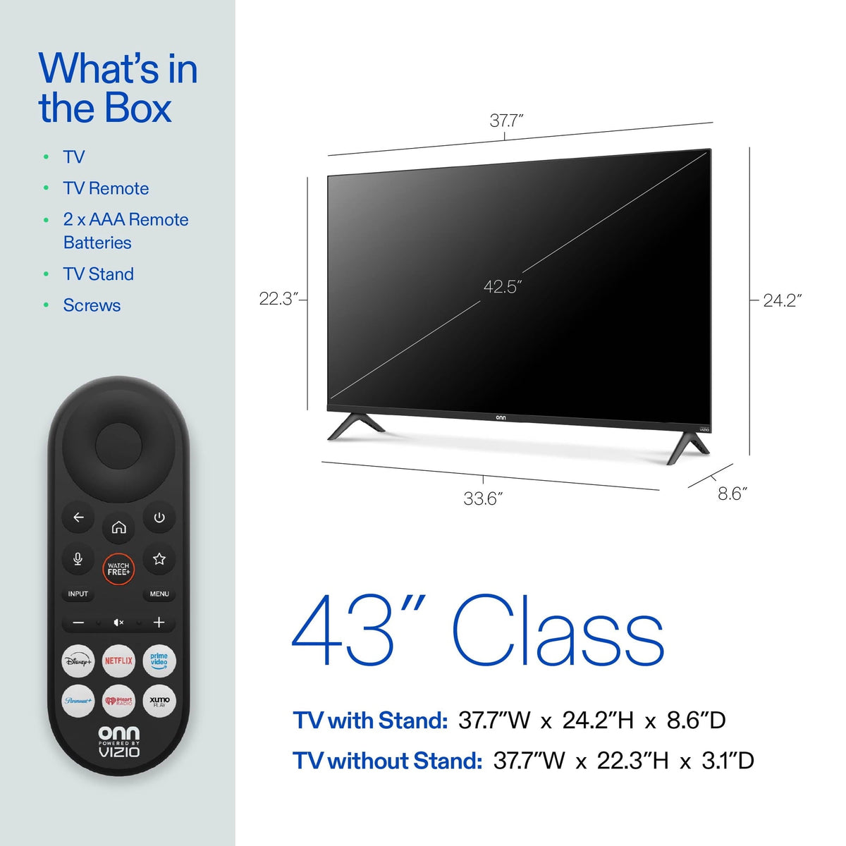 onn 43 in Class 4K UHD Smart Television Powered by VIZIO, 43S4V1