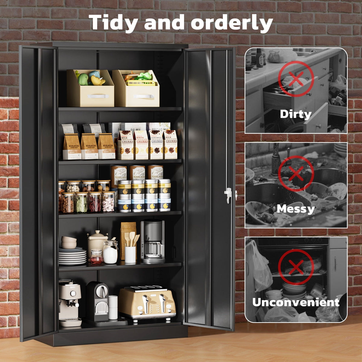 SUNCROWN 71 In Metal Storage Garage Cabinets with Locking Doors and Adjustable Shelves, Steel Storage Cabinet for Garage, Office, Classroom, Assemble