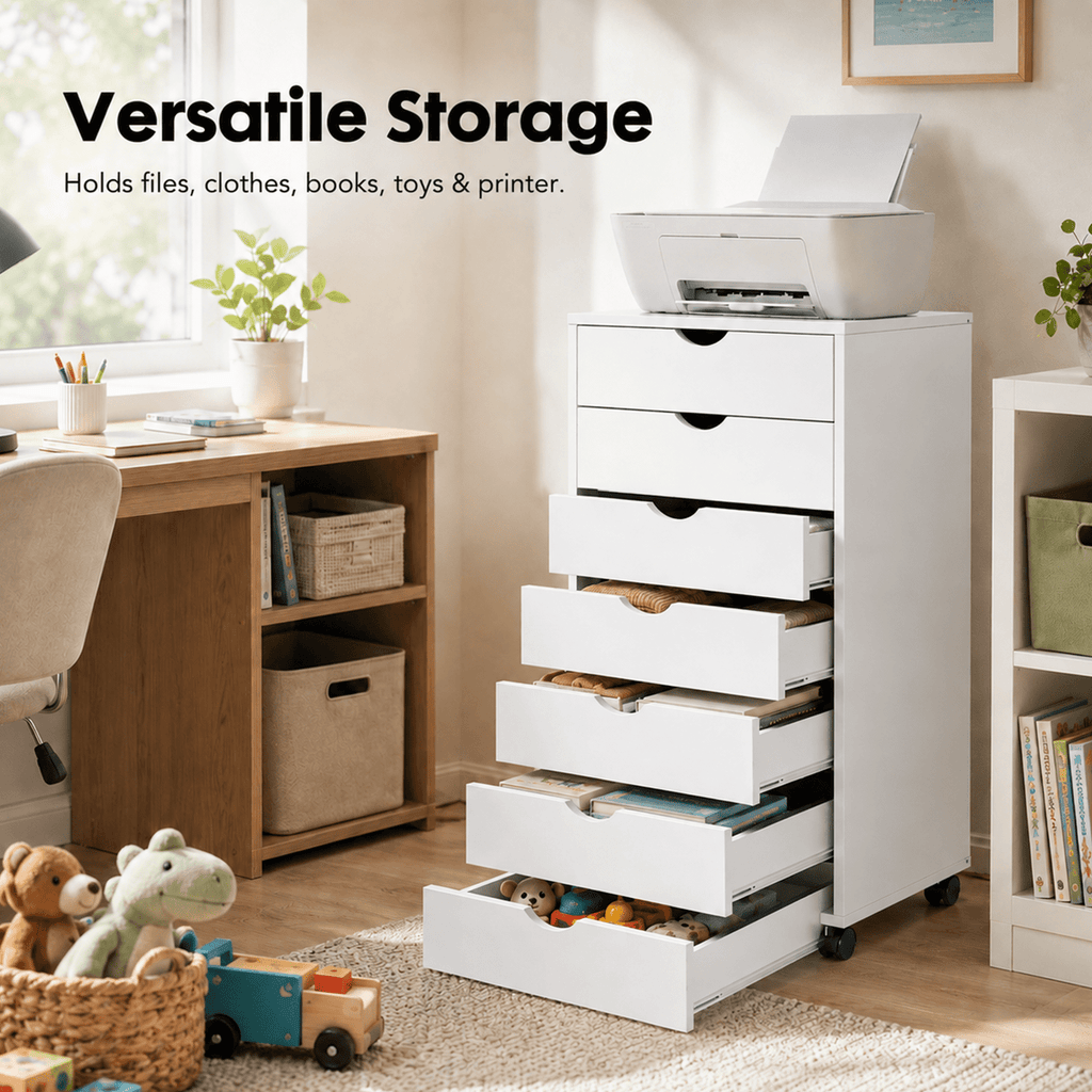 Alvantor 5/7-Drawer Storage Cabinet with Rolling Wheels, Lockable Casters, Spacious Drawers & Top Shelf for Office & Home