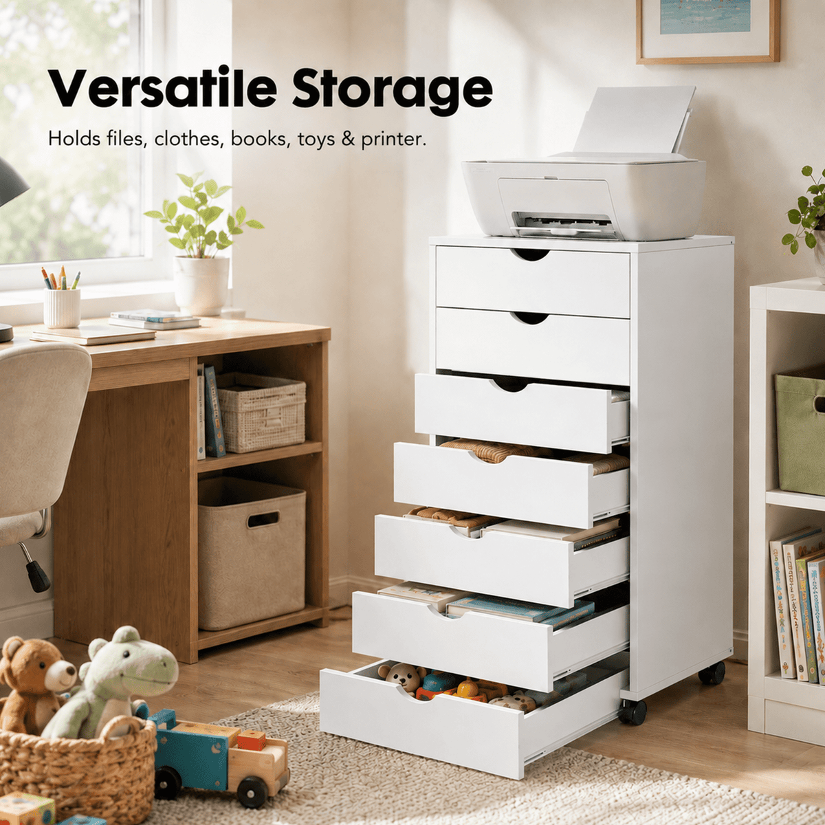 Alvantor 5/7-Drawer Storage Cabinet with Rolling Wheels, Lockable Casters, Spacious Drawers & Top Shelf for Office & Home