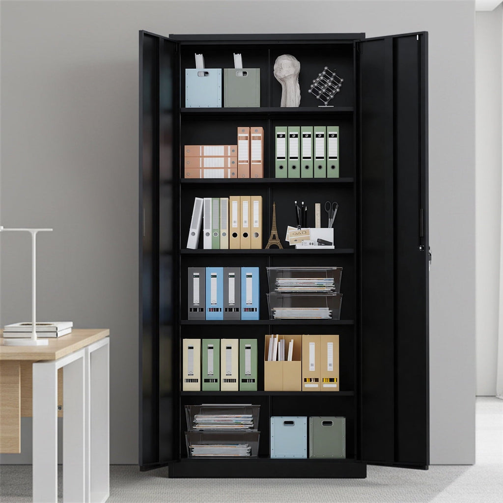 Ktaxon 71"H Metal Garage Storage Cabinet, Heavy Duty Steel Utility Locker with 5 Adjustable Shelves, for Home, Office, Warehouse, Garage, Black