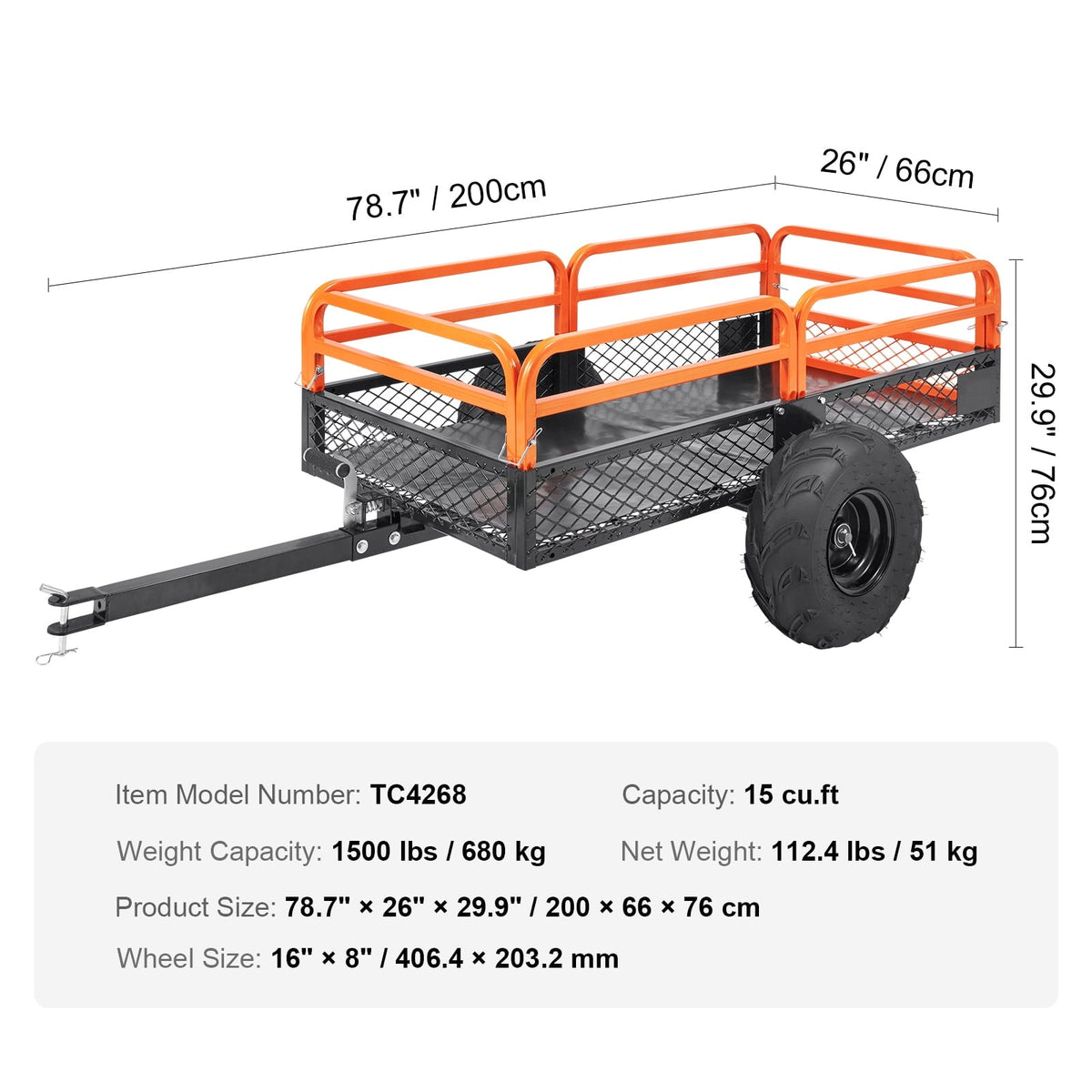 BENTISM Dump Trailer Tow Behind Dump Cart, 1500 lbs 15 Cu. Ft, Steel Construction Garden Utility Trailer with Removable Sides for Riding Lawn Mower