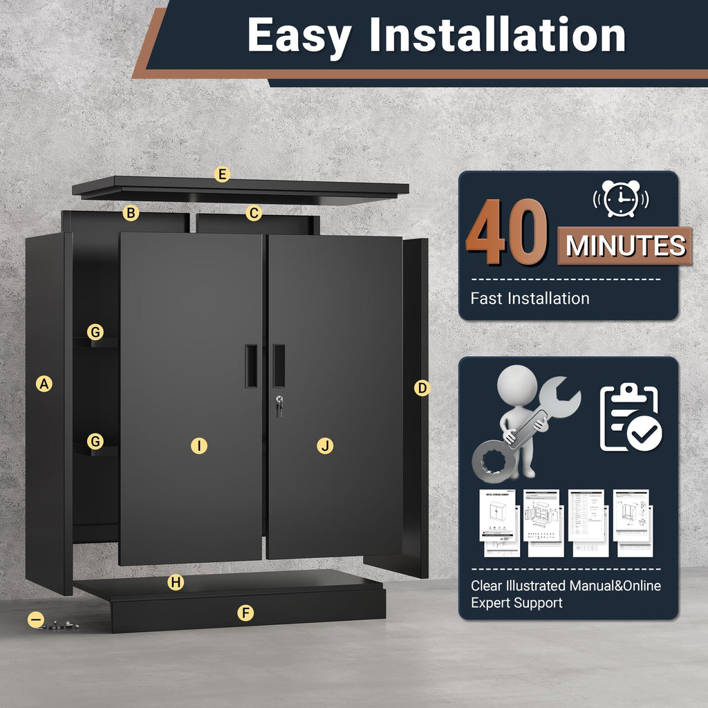 BESFUR Metal Storage Cabinet with Doors and Shelves, for Home, Office, Garage - Black