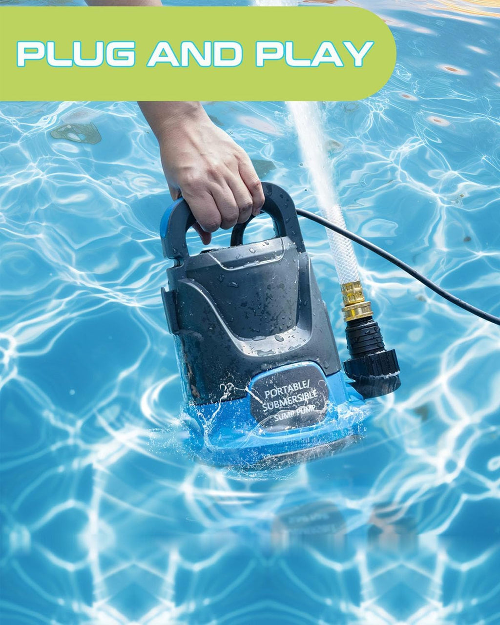 1.6HP Submersible Water Draining Sump Pump, 7500GPH High Flow