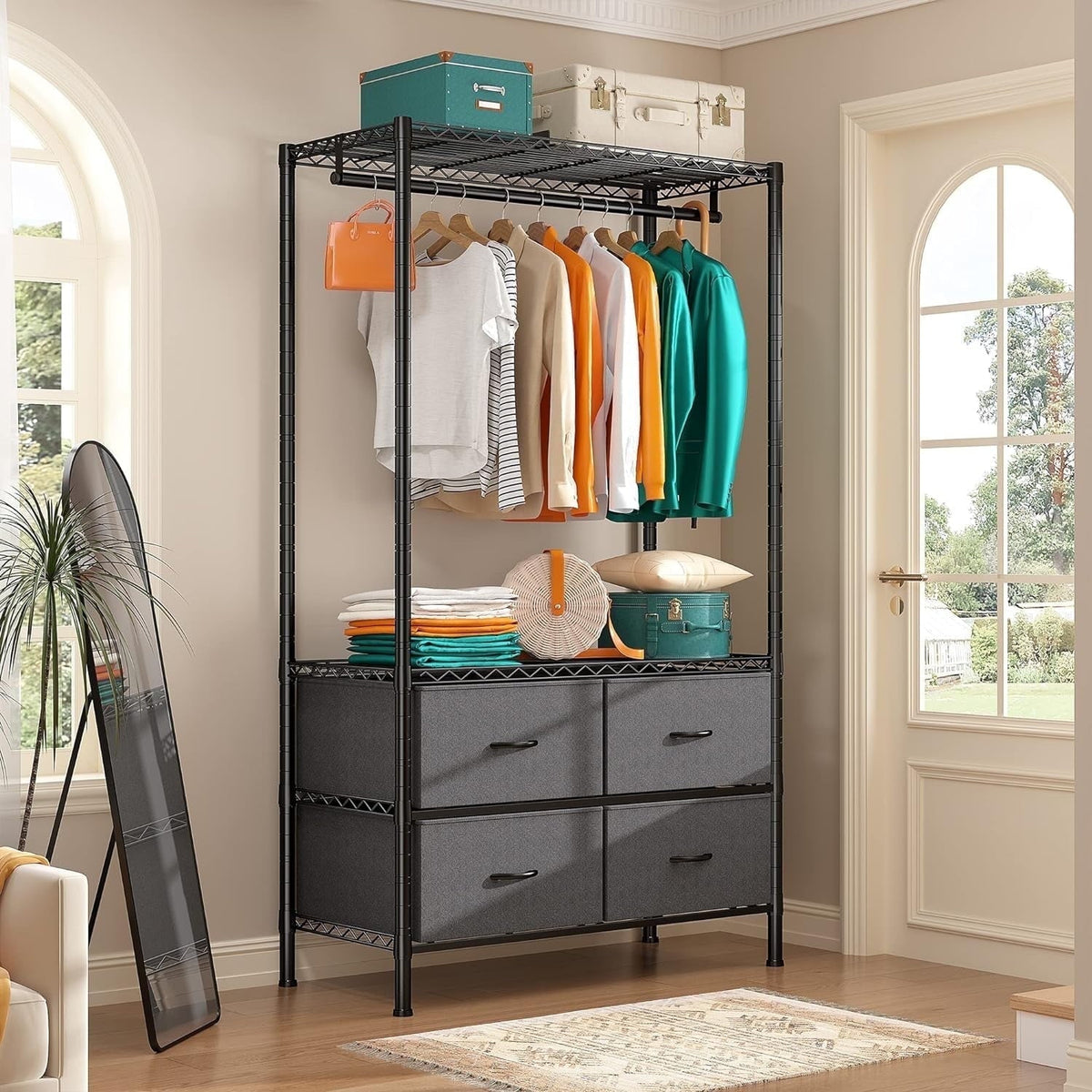 71"H Heavy Duty Clothes Rack, Max Load 445 LBS, Freestanding 3-Tier Wire Garment Rack for Hanging Clothes with Shelves, Closet Organizers and Storage