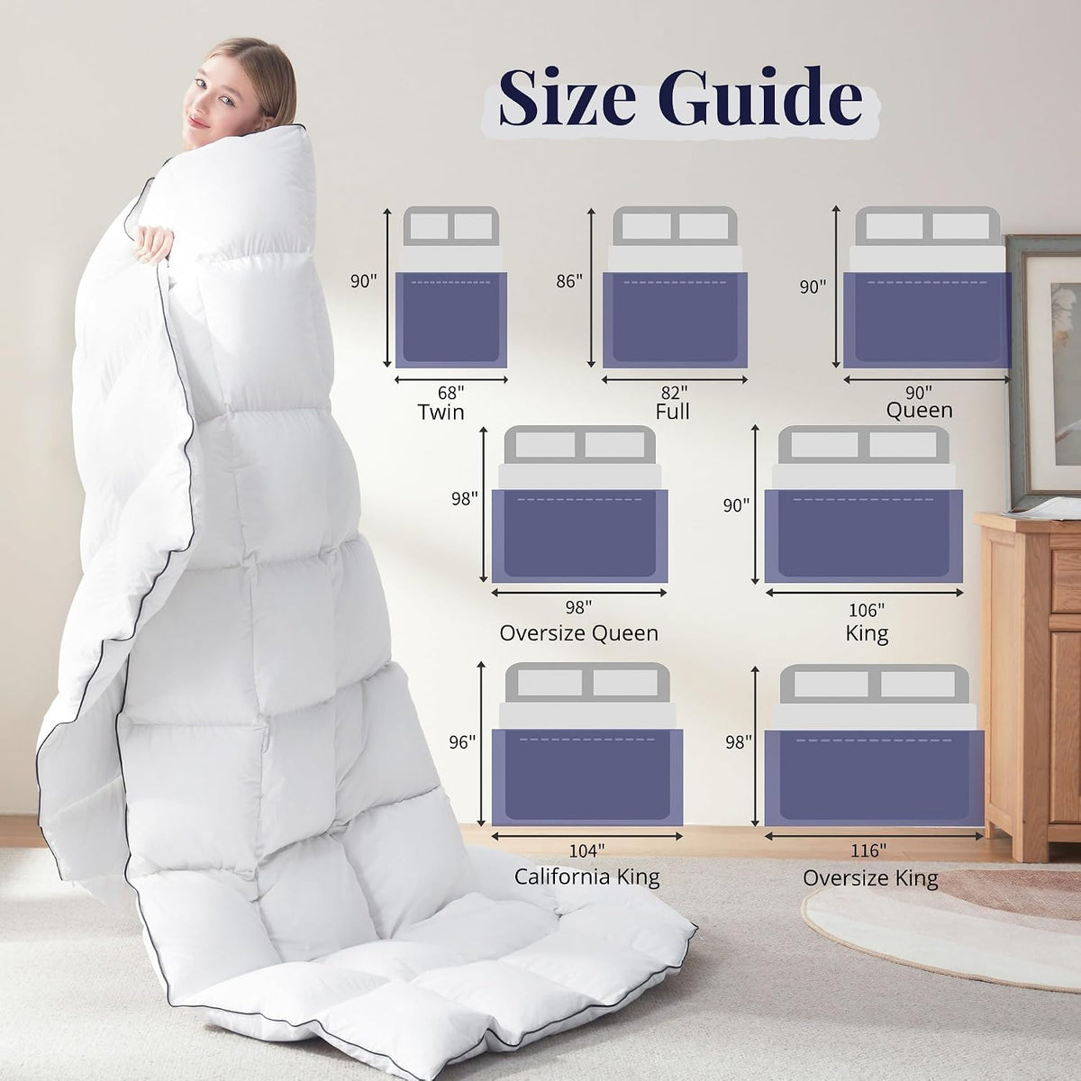 King Size Down Duvet Insert - All Season Cool Touch for Hot Sleepers, Premium 100% Cotton Shell Hotel Quality, White 106 x 90 Inch