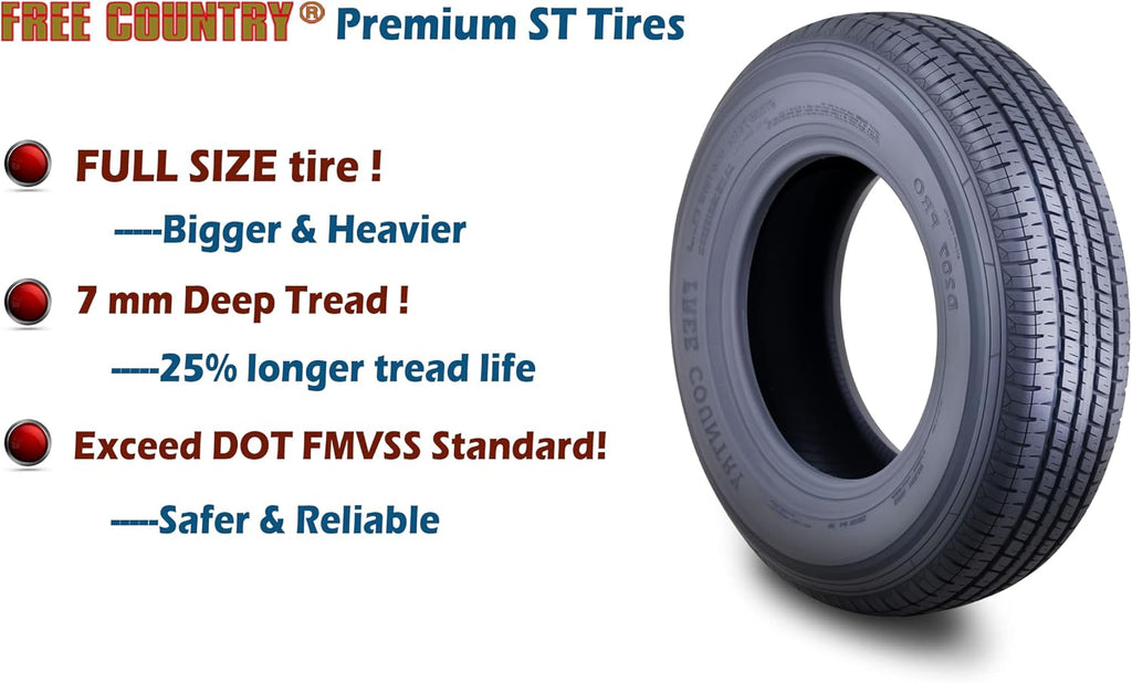 Free Country Trailer Tire Wheel ST205/75R15 8PR D 107N 5X4.5 Black Mod Pk2