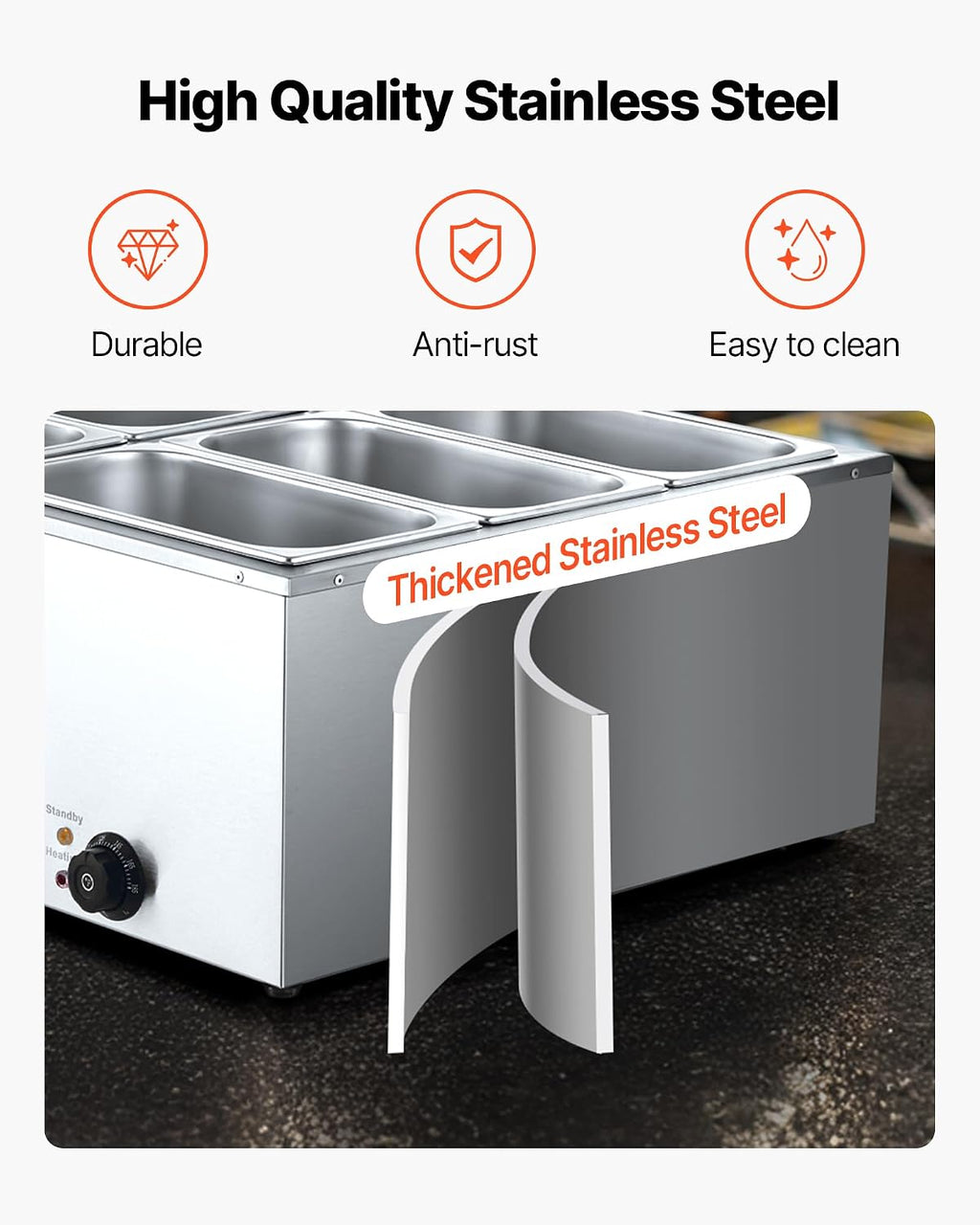 VEVOR 6-Pan Commercial Food Warmer 1500W Electric Steam Table 48QT 6x1/3Pan