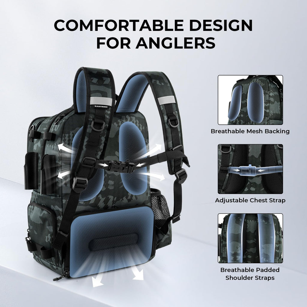 KastKing BaitSpace 50L Fishing Backpack with 4 Tackle Boxes, 2 Rod Holders