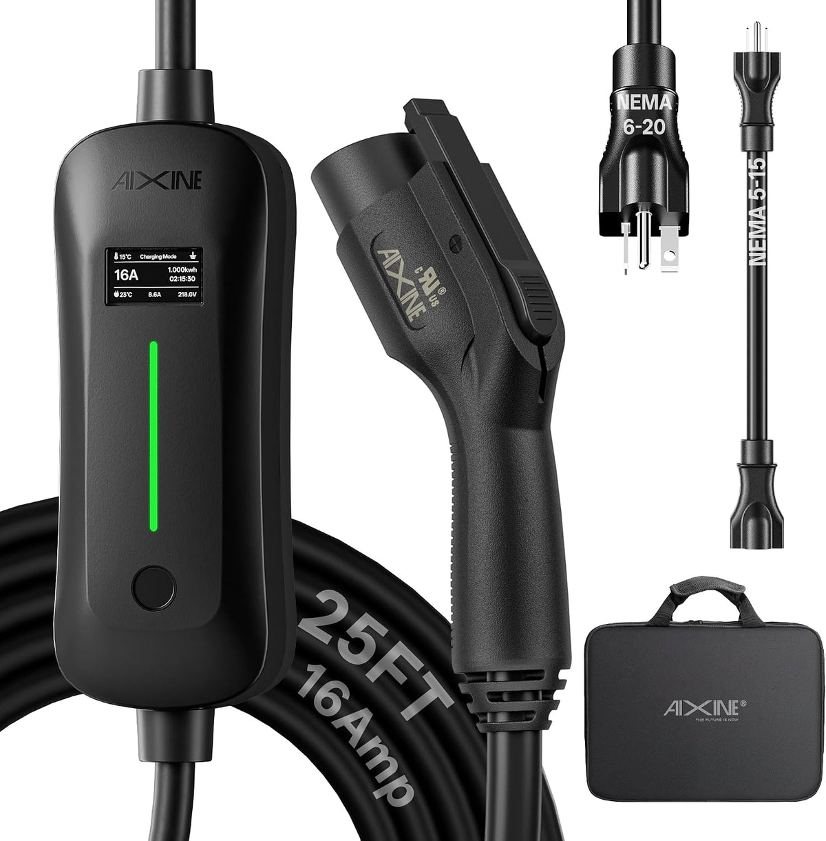 Level 1&2 EV Charger,12/16 Amp 6-20P/5-15 Adapter,25ft for J1772 EVs