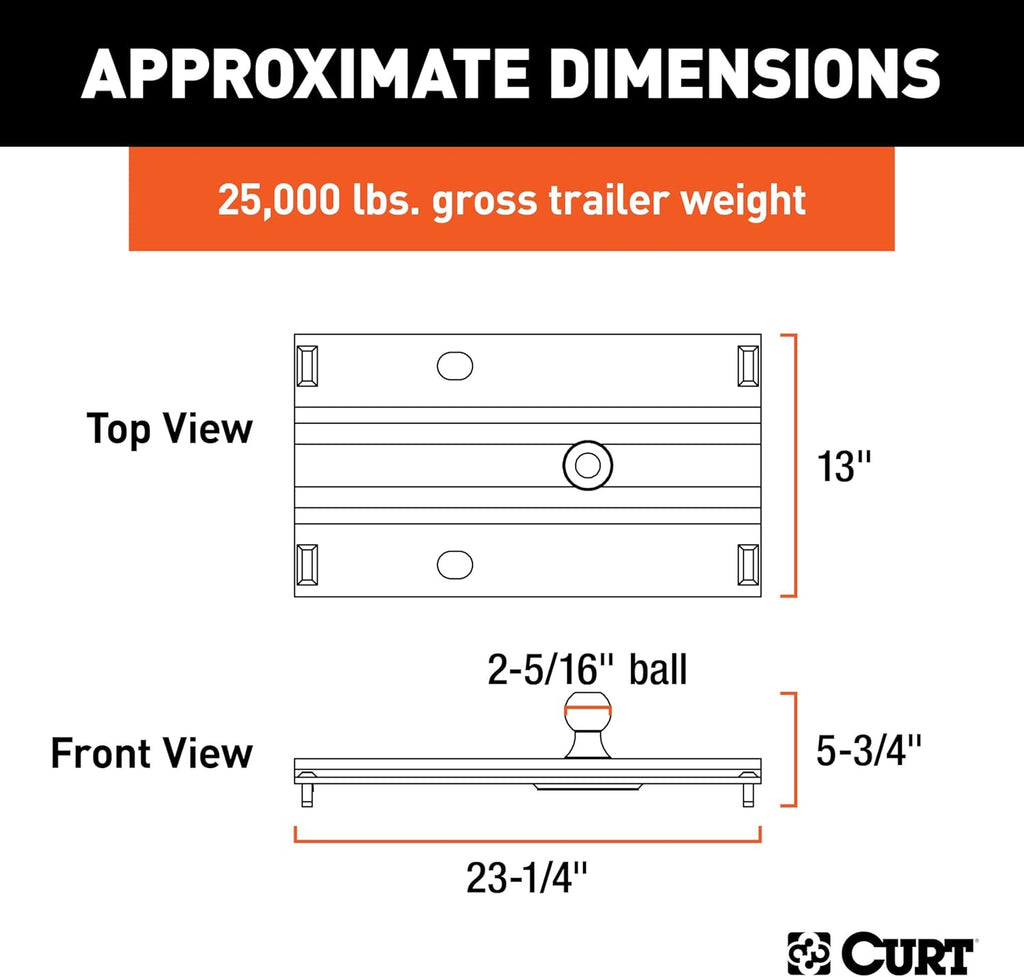 CURT 16055 5th Wheel Rail Gooseneck Hitch, 25,000 lb, 3" Offset