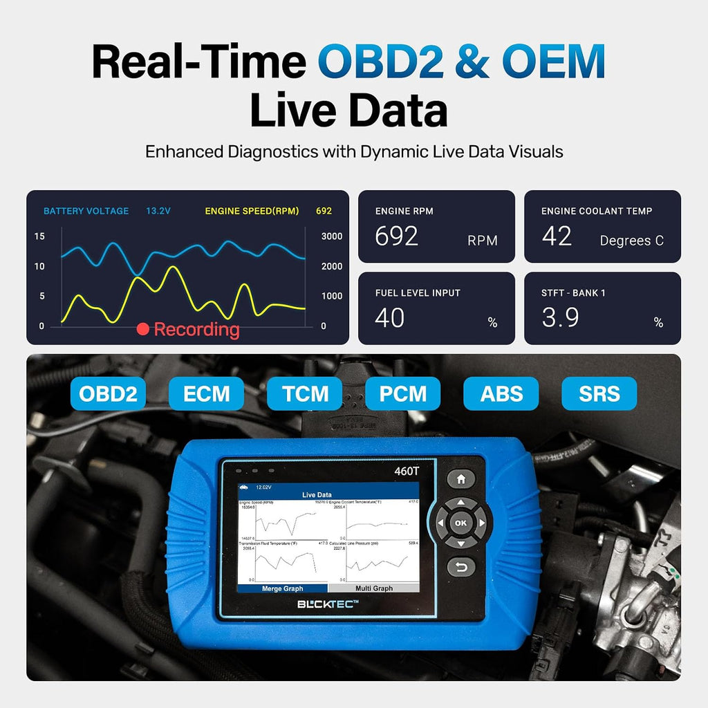 BLCKTEC 460T OBD2 Scanner Car Code Reader Engine ABS SRS Transmission Diagnostic Tool, 12 Reset Services, Oil/TPMS/EPB/BMS/SAS/DPF/Throttle Reset