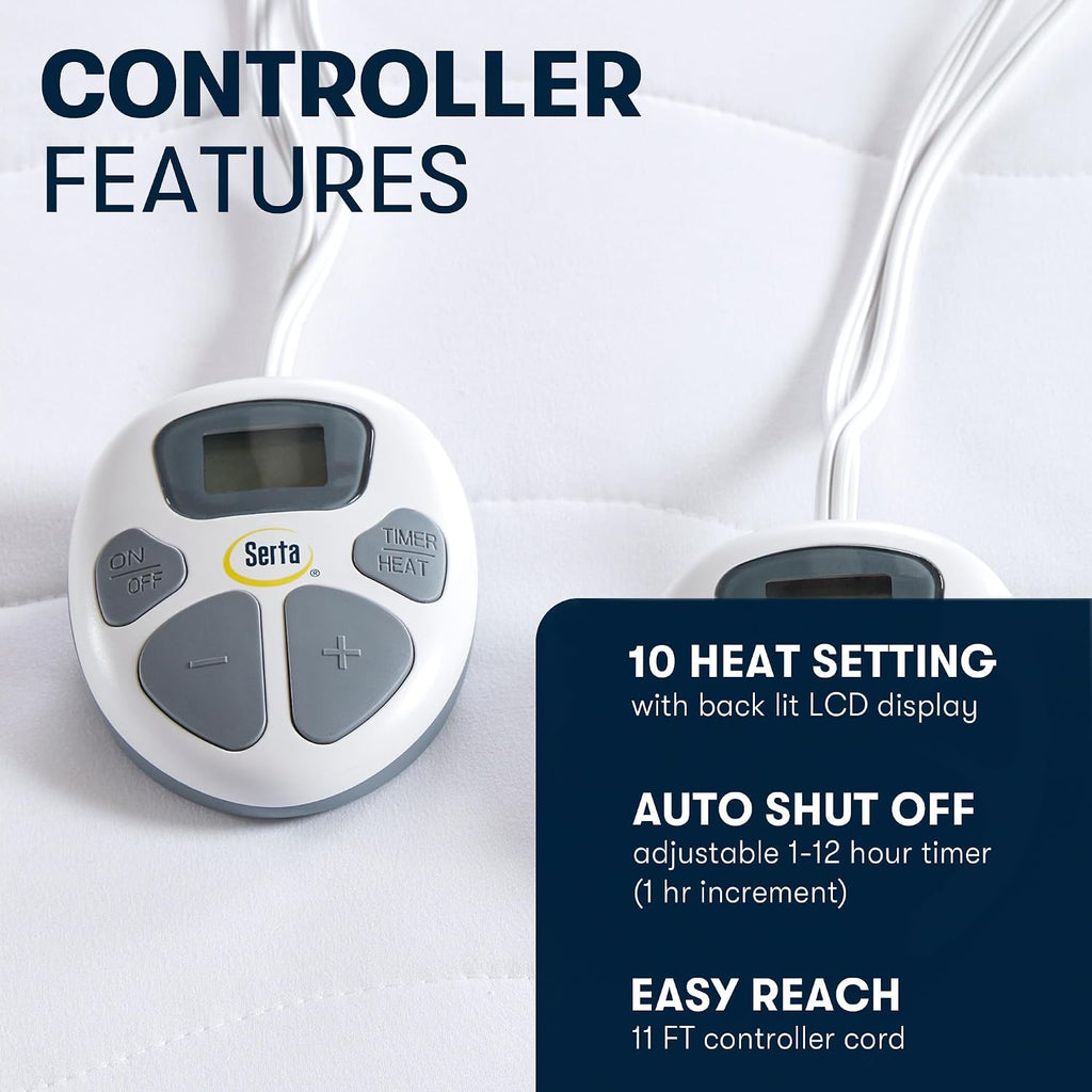 Serta Heated Mattress Pad with Deep Pocket & Dual Controller Queen