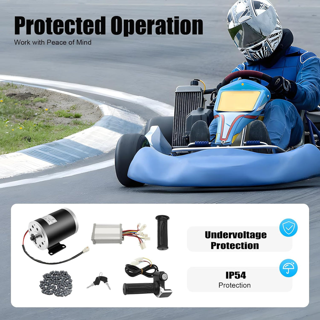 48V 1000W Brushed Motor Kit, Electric Dc Motor Kits 3000rpm with 26A Infinitely Adjustable Speed Controller Throttles with LED Display for Scooters