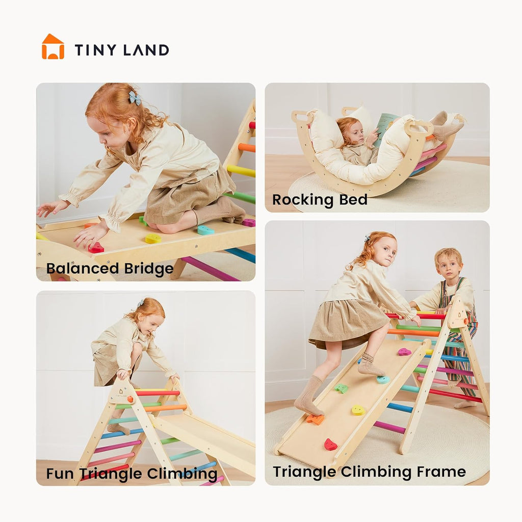 Tiny Land Pikler Triangle Set, 7-in-1 Foldable Climbing Toys Set for Kids