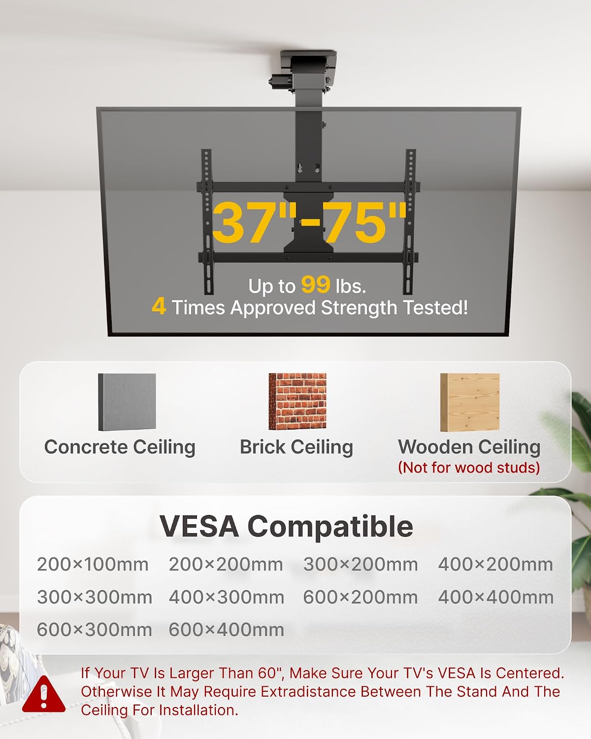 monTEK Motorized Ceiling TV Mount with Remote for 37-75 Inch TVs