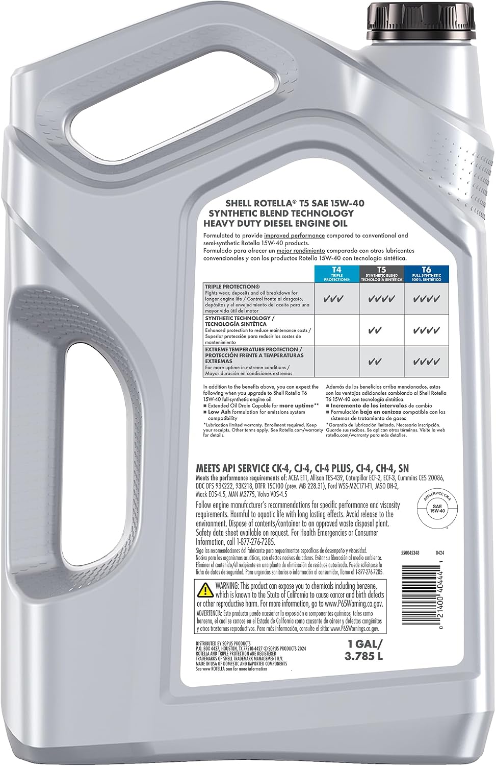 Shell Rotella T5 Synthetic Blend 15W-40 Diesel Engine Oil, 1 Gallon (3 Pack)