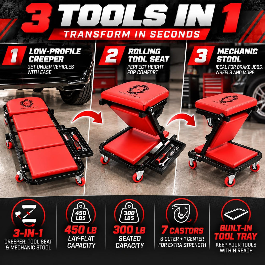 40" Mechanics Creeper Z Fold with Side Tool Tray, 3 in 1 Low Profile