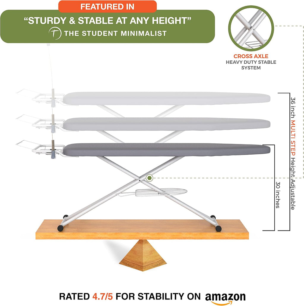 Ironing Board Extra-Wide 57" x 18" Foldable with Wall Hanger