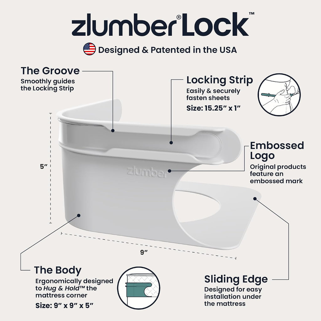 ZlumberLock US Patented Bed Sheet Holders for Corners, 4-Pack