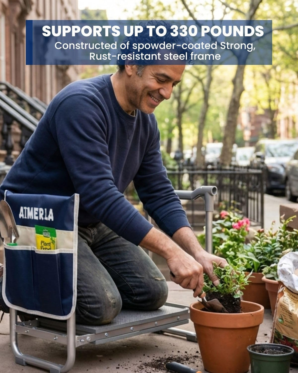 Foldable Garden Kneeler Seat Heavy Duty [Upgraded Widened Thick Kneeling Pad] Garden Stool with Large Garden Tool Bags with Pockets - Portable Garden