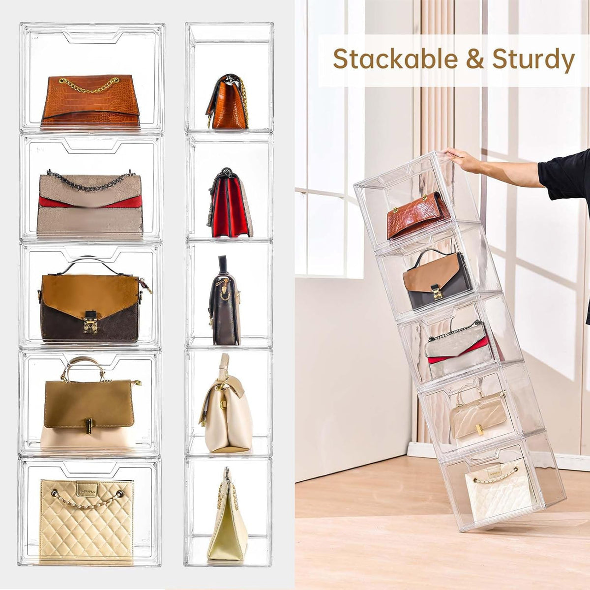 Stackable Acrylic Display Case,Clear Storage Bins with Lid for Collectibles