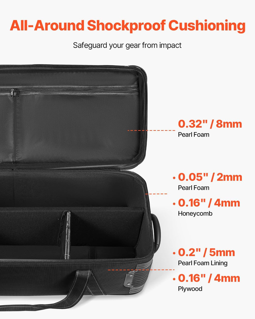 VEVOR Studio Equipment Trolley Case, 39.37 x 14.96 x 12.60 in / 100 x 38 x 32 cm, Rolling Camera Bag, Carrying Bag with Wheels Straps Padded