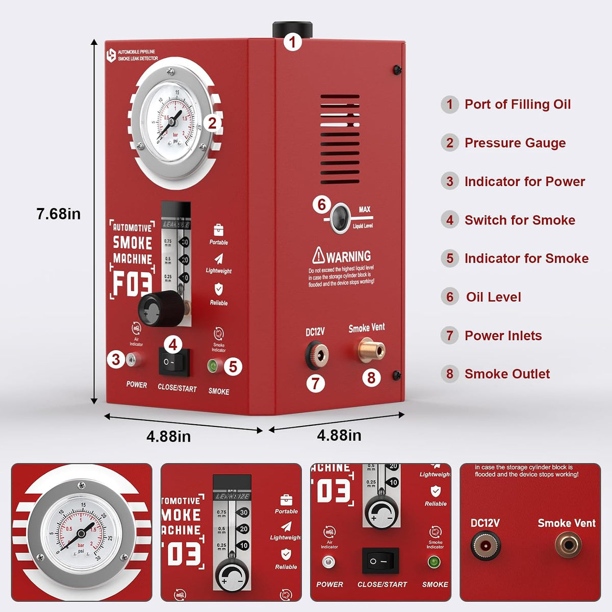 F03 Smoke Machine Automotive with Flow Meter & Pressure Gauge