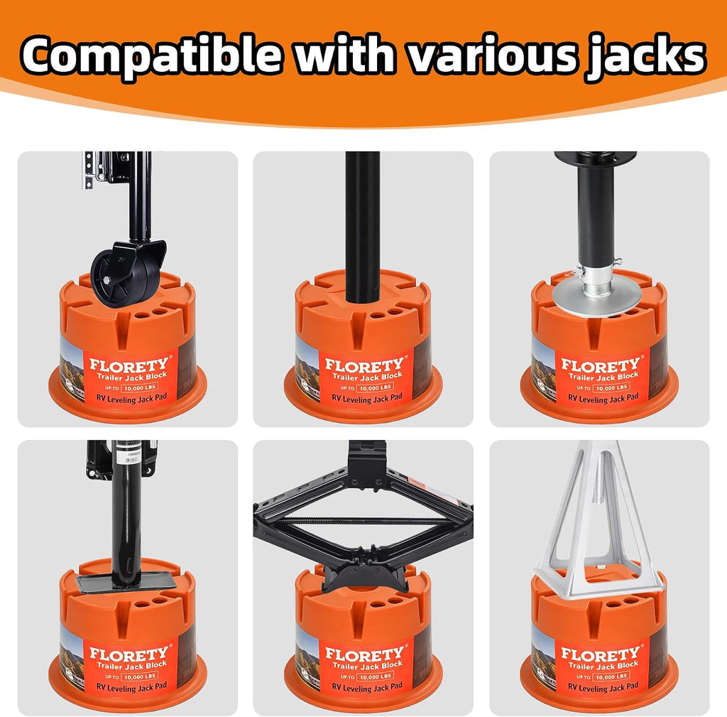 Trailer Jack Block 4 Pack, Heavy Duty RV Jack Blocks-8''Height 10,000 lbs Capacity,Leveling Jack Pads for 5th Wheel, Travel Trailer, Camper, Tongue