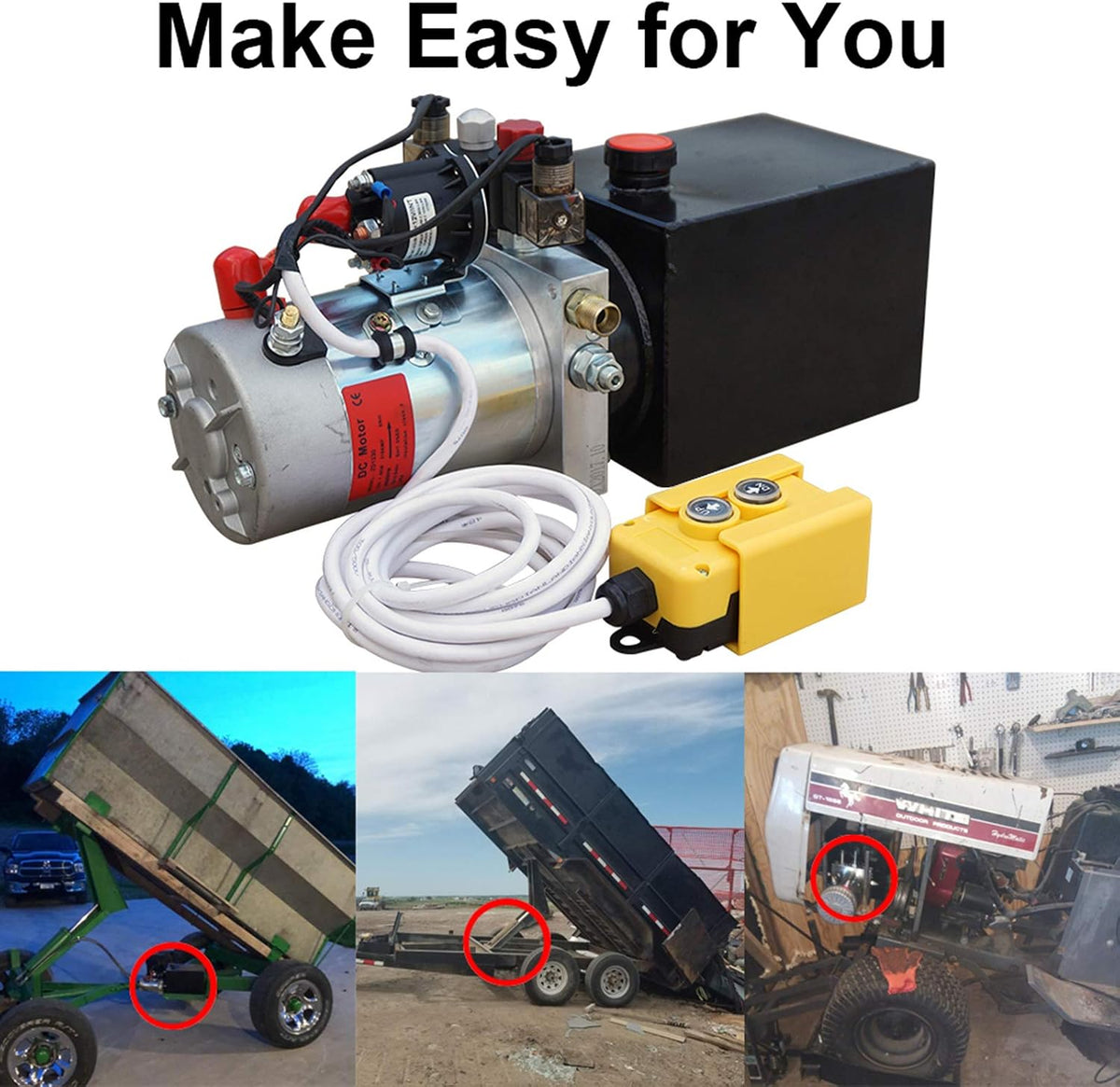 DC HOUSE Trailer Pump 4 Quart 12V Electric Hydraulic Power Double Acting Power-Up Supply Unit for Dump Truck(4 Quart Double Acting)