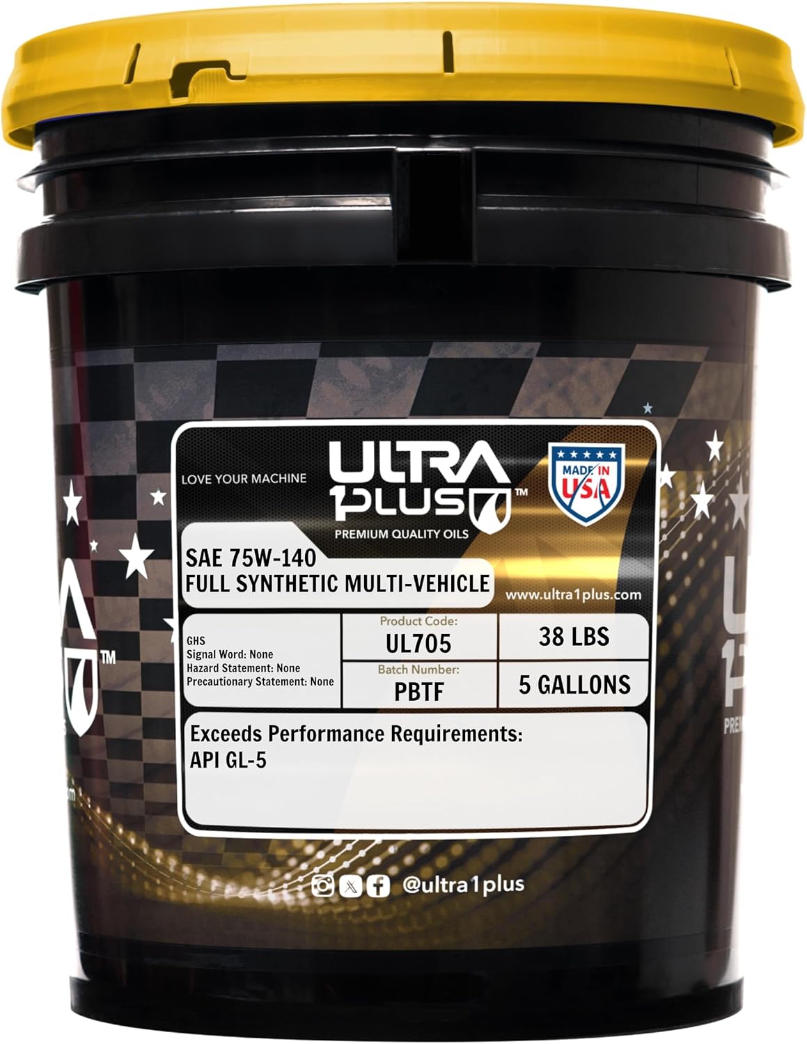 SAE 75W-140 Synthetic Gear Oil API GL-5 5 Gallon Pail