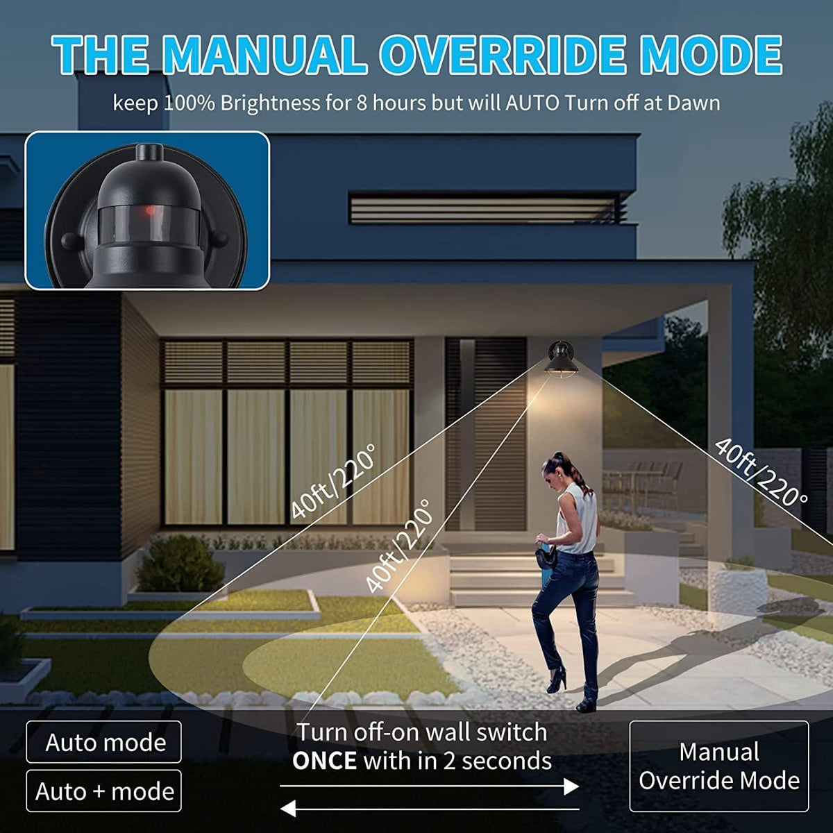 2 Pack Dusk to Dawn Motion Sensor Outdoor LED Wall Light Fixture
