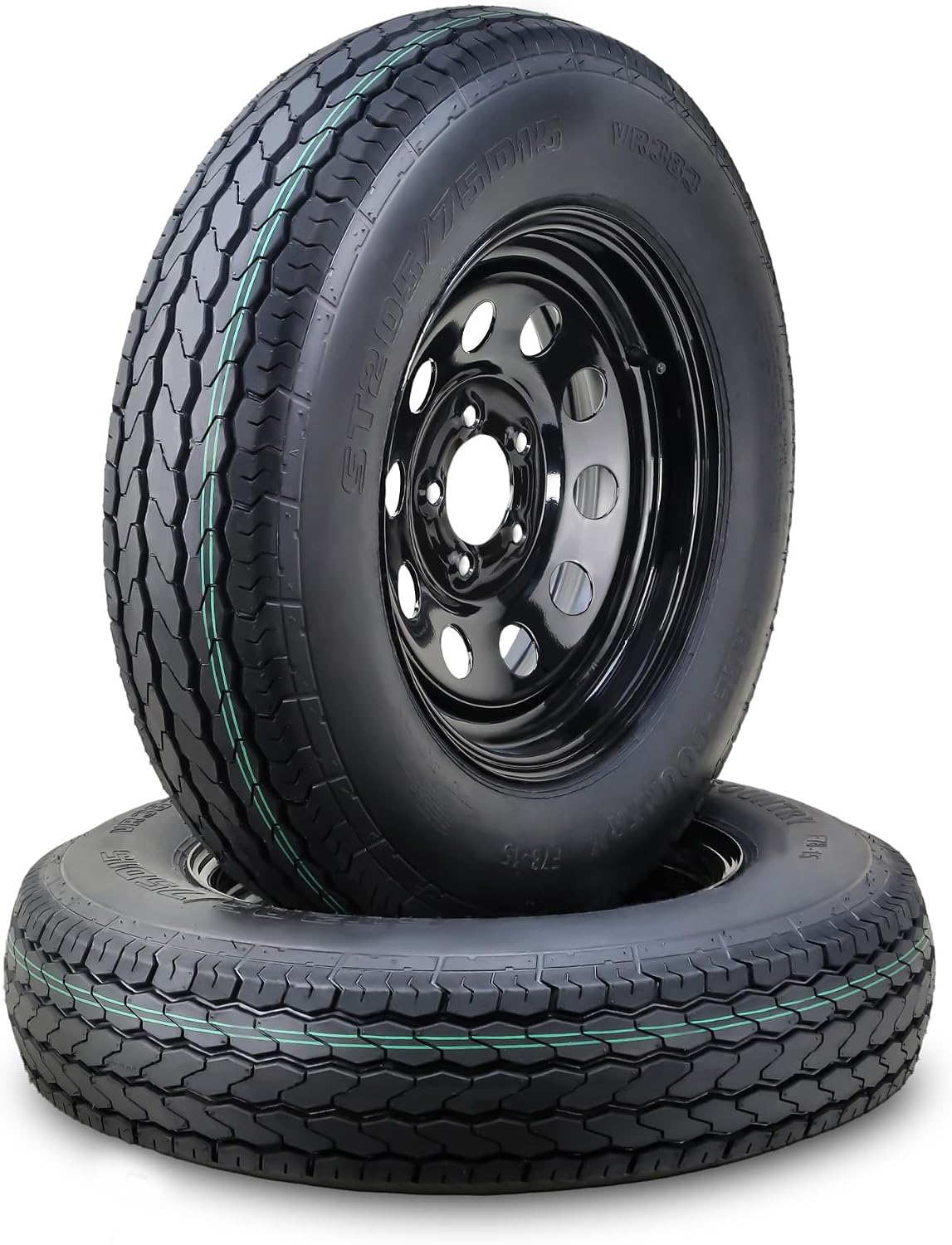 Free Country Trailer Tire Wheel ST205/75D15 6PR C 101L 5X4.5 Black Mod, Pk2