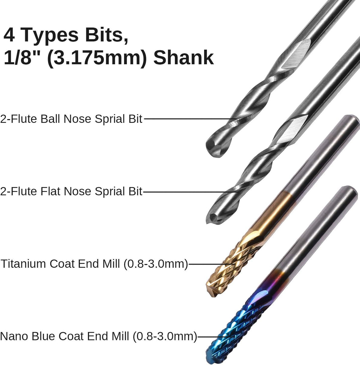 Genmitsu 40pcs End Mills CNC Router Bits, 1/8" Shank