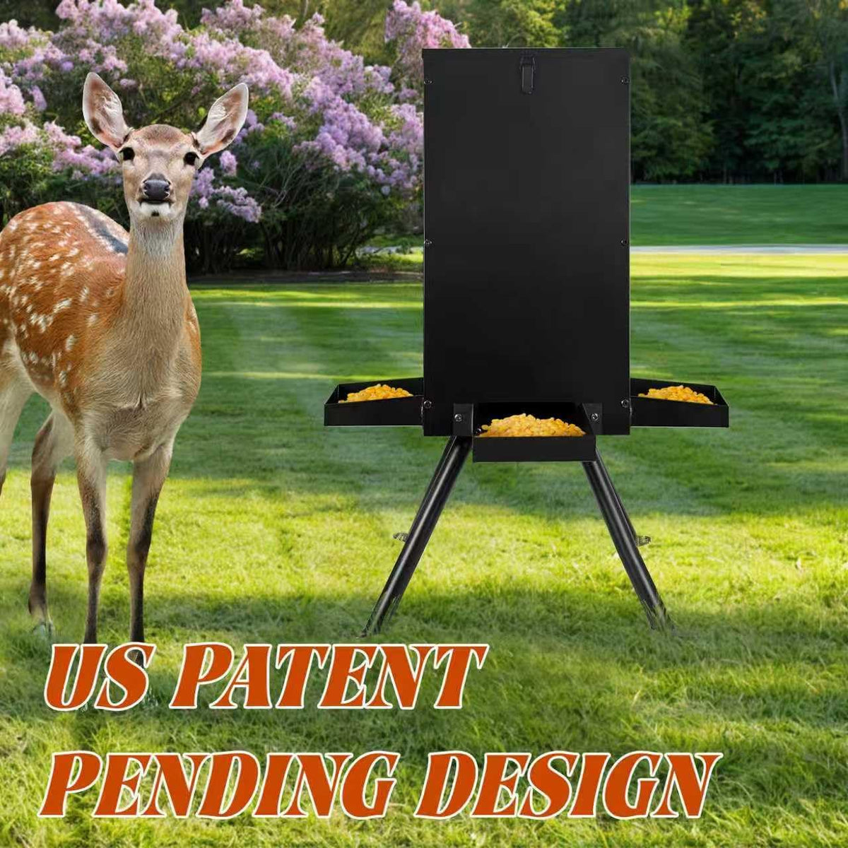 PROLEE 85lbs Deer Feeder, Weatherproof Deer Feeders with 4 Feeding Tray and 4-Leg Stand, Heavy Duty Metal Gravity Feeder for Deers and Wildlife