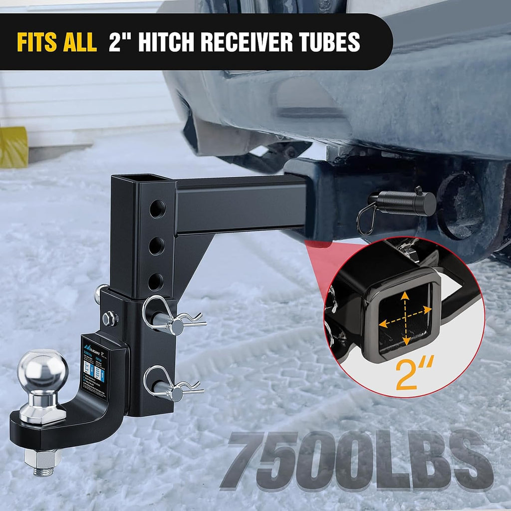 Nilight 8-Position Adjustable Trailer Hitch Ball Mount with 2 inch Ball Fits 2 Inch Receiver with 5/8" Pin Lock 7500 lbs, 9-1/2" Drop, 8-1/4" Rise