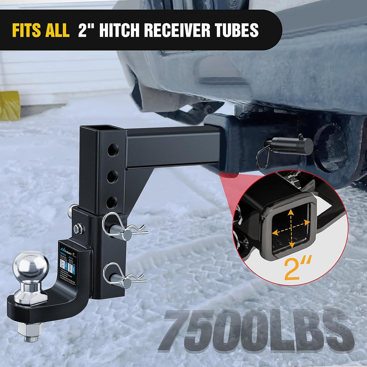 Nilight 8-Position Adjustable Trailer Hitch Ball Mount with 2 inch Ball Fits 2 Inch Receiver with 5/8" Pin Lock 7500 lbs, 9-1/2" Drop, 8-1/4" Rise