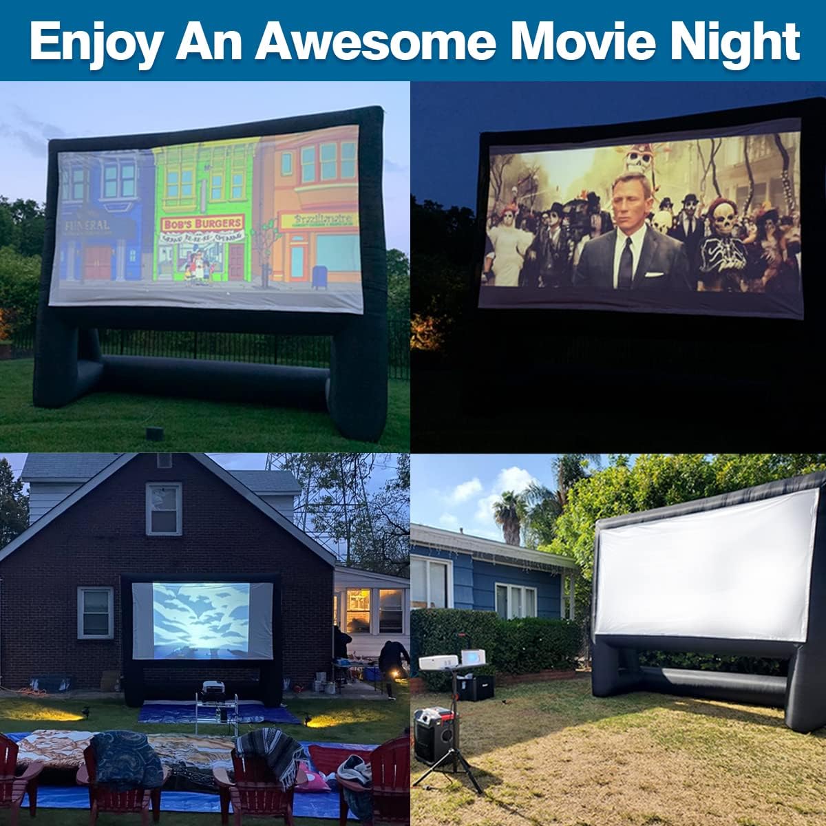 XHYCPY 16ft Inflatable Movie Screen with Air Blower Storage Bag - Front/Rear Projection, Easy Set Up for Backyard Movie Night, Theme Parties