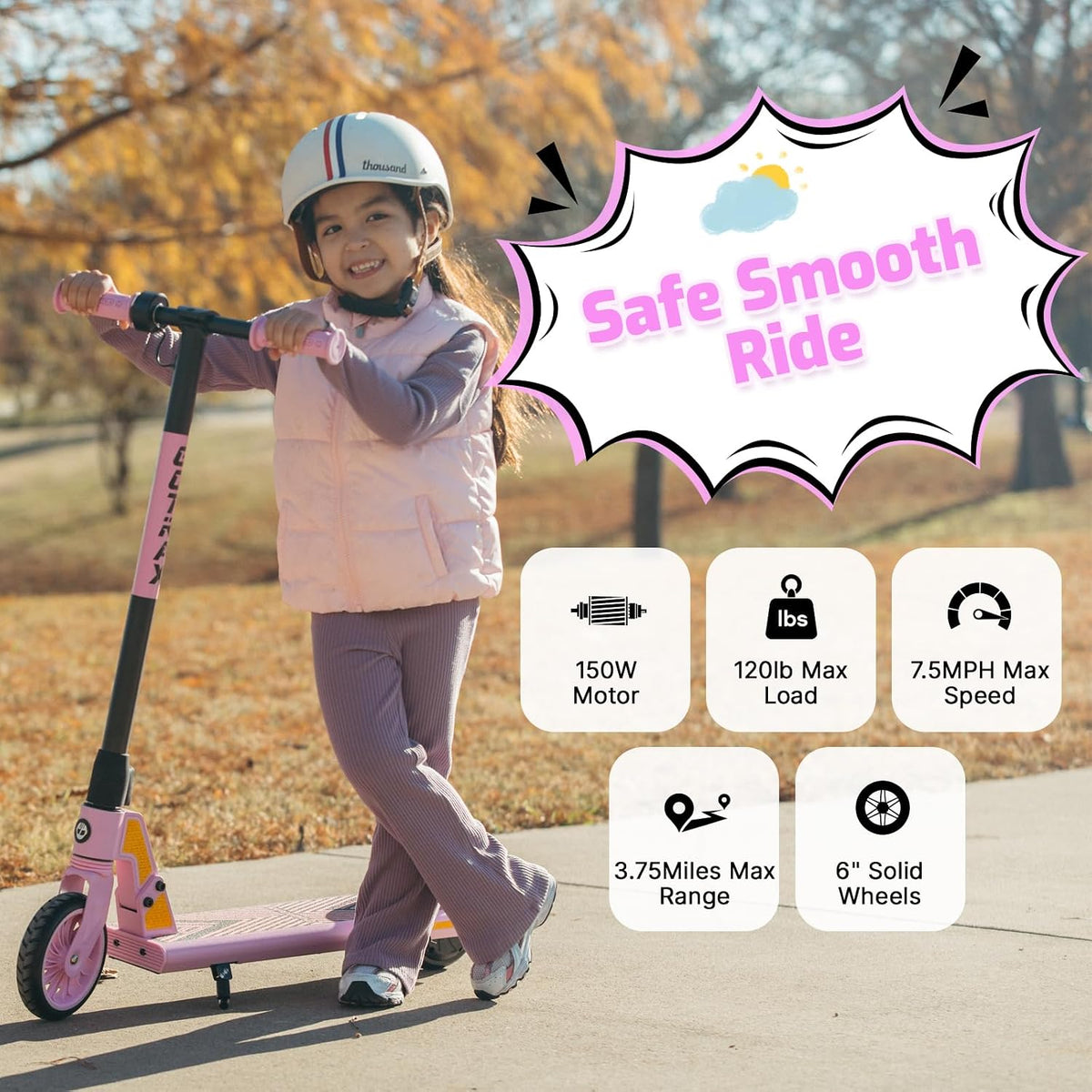 Gotrax Electric Scooter for Kids 6-12, Max 3.75 Mile & 7.5Mph,Thumb Control