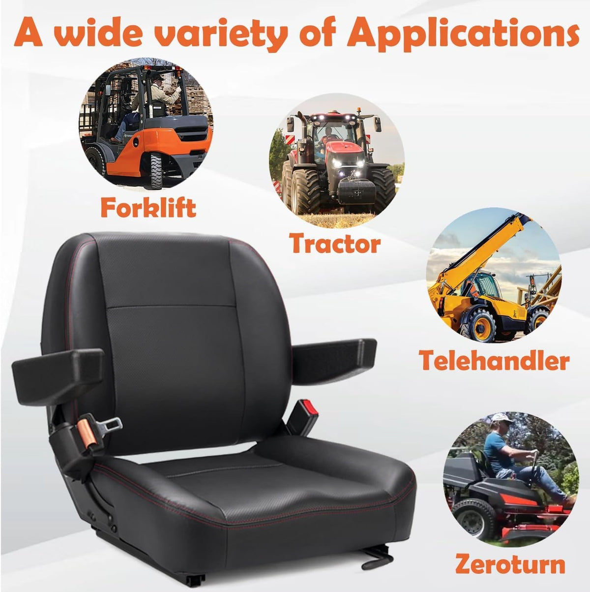 Universal Forklift Seat,Tractor Seat,with Micro Switch,Armrest and Safety Belt,for Tractor,Mower,Skid Loader,Telehandler,Backhoe,Excavator Dozer…