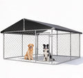 Petony Large Outdoor Dog Enclosure,Heavy Duty Dog Kennel with Roof,Galvanized Steel Dog Cage Fence with Double Safety Locks(79" L x 79" W x 65" H)
