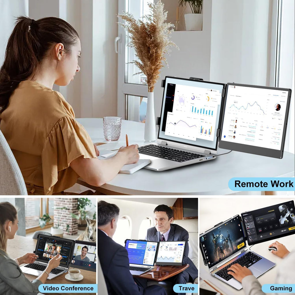 KEFEYA Laptop Screen Extender, 14" FHD 1080P IPS Laptop Monitor Extender Dual Screen, Portable Monitor for Laptops 13-17" with USB-C/HDMI Port, Plug