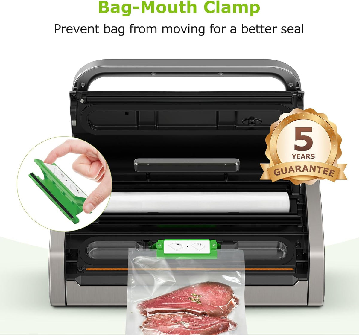 Bonsenkitchen Vacuum Sealer with Easy Handle Design,1 Bag Roll & 10 Bags