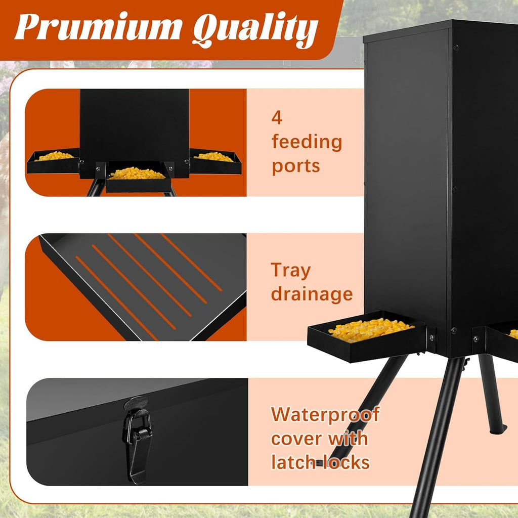 PROLEE 85lbs Deer Feeder, Weatherproof Deer Feeders with 4 Feeding Tray and 4-Leg Stand, Heavy Duty Metal Gravity Feeder for Deers and Wildlife