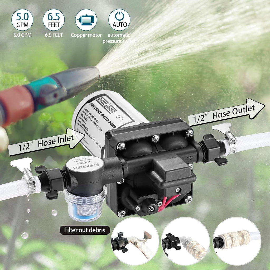 RV Water Pump 12 Volt DC 5.0GPM 55PSI Replacement For 4008-101-A65 Water Pump Self Priming Diaphragm Pump with Pressure Switch for RV Kitchen